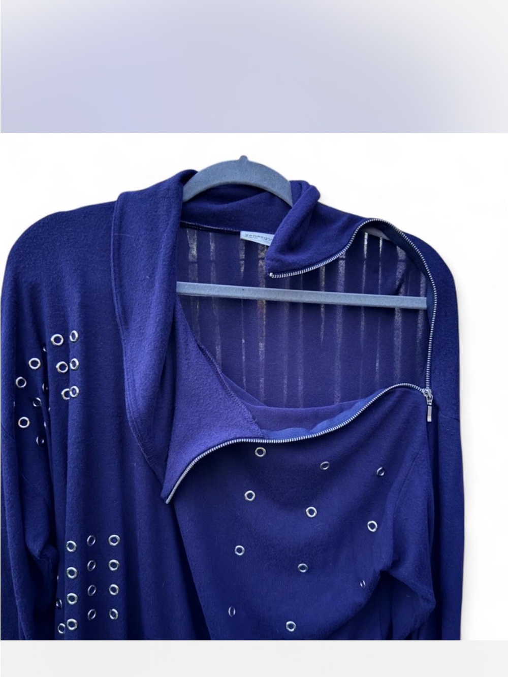Chico's Deep Blue Lightweight Long Sleeve Side Zip Sweater